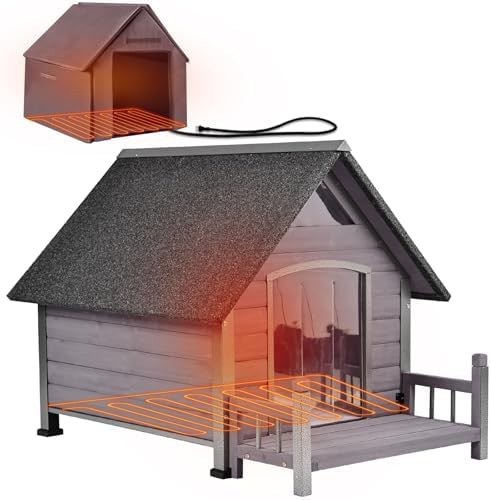 Grey heated kennel with large frame
