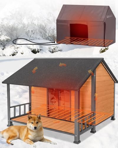 Brown insulated dog house with porch