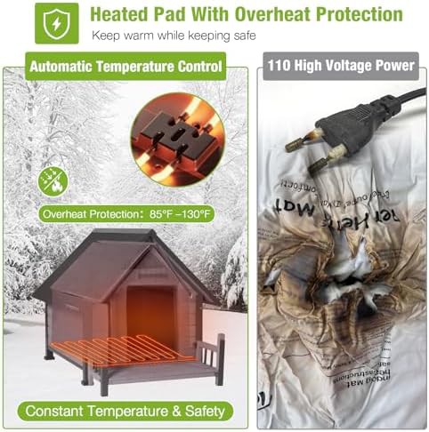 Wooden outdoor dog house with heated pad — photo 3
