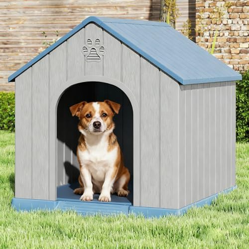 Small medium blue vented dog house