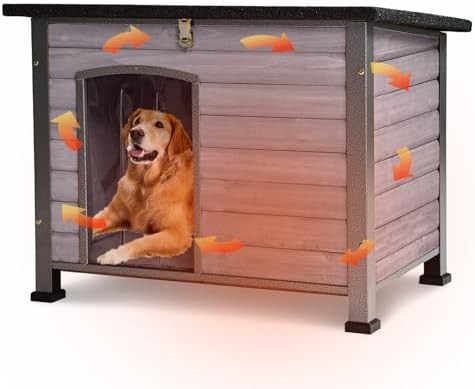 Grey insulated metal frame dog shelter
