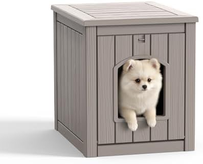 Grey resin dog house with escape door