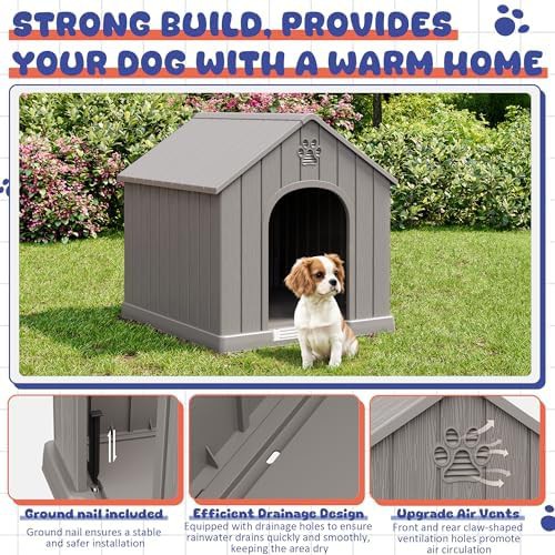 Grey elevated weatherproof dog house with vents — photo 4