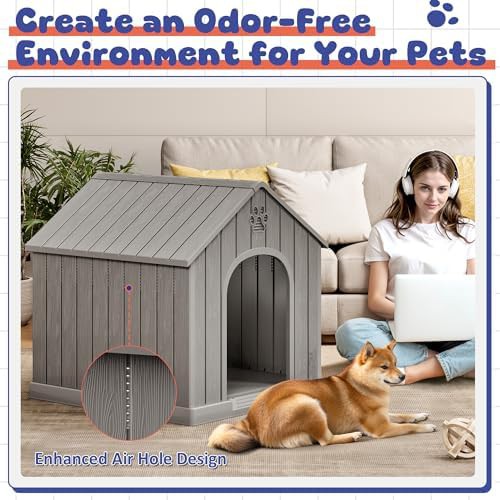 Grey elevated weatherproof dog house with vents — photo 5