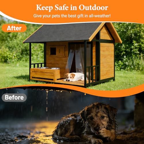 Outdoor dog house with integrated bowl stand — photo 3