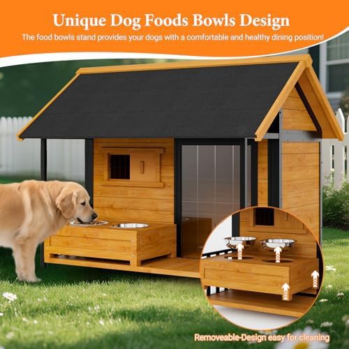 Outdoor dog house with integrated bowl stand — photo 4
