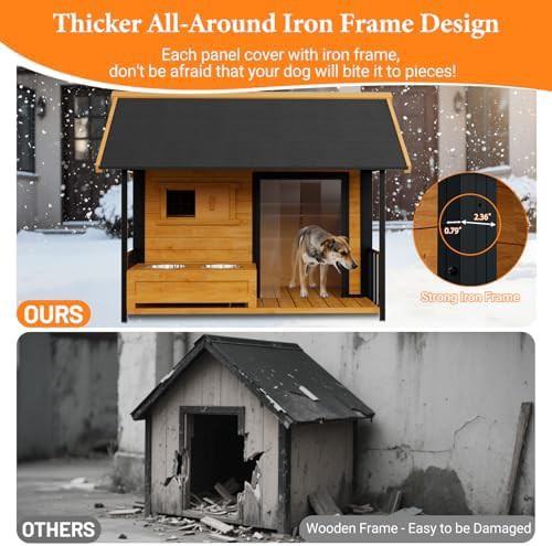 Outdoor dog house with integrated bowl stand — photo 5