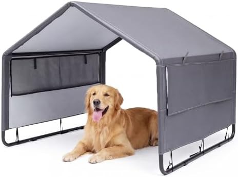 Large grey fabric outdoor pet tent