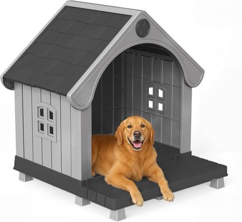 Black large elevated resin dog kennel