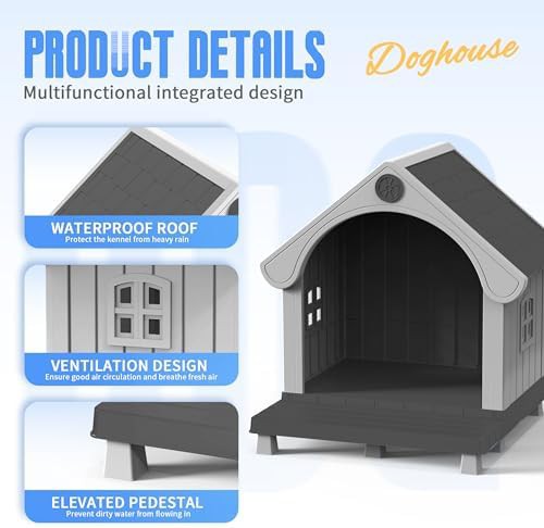 Black large elevated resin dog kennel — photo 3