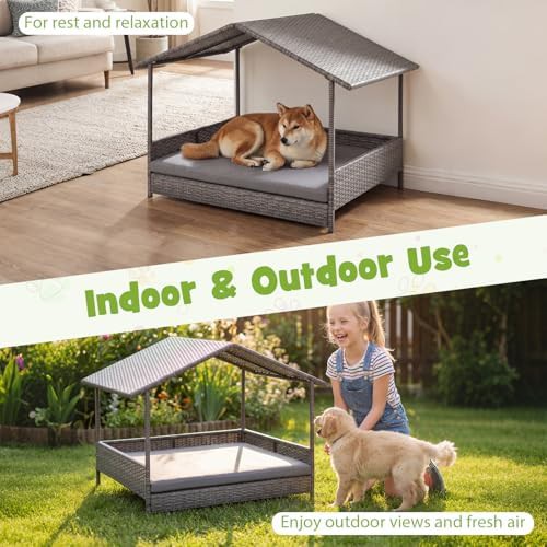 Grey wicker pet bed with canopy — photo 3