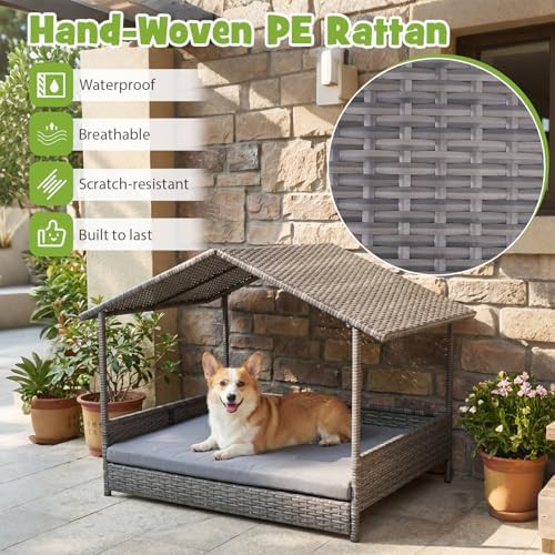 Grey wicker pet bed with canopy — photo 4