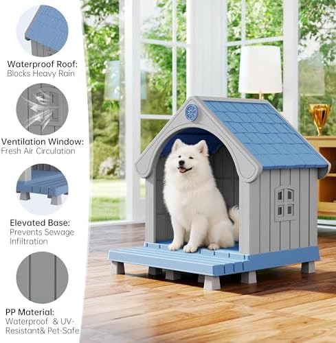 Blue plastic dog house with integrated porch — photo 3