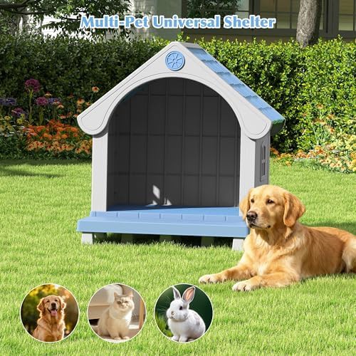 Blue plastic dog house with integrated porch — photo 4