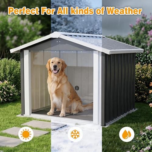Large grey metal dog kennel with steel frame — photo 4
