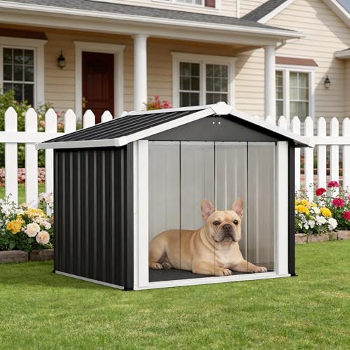 Large grey metal dog kennel with steel frame — photo 5