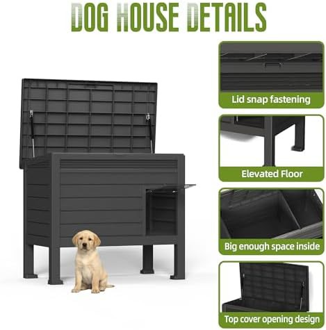 Black resin small breed shelter with vents — photo 3