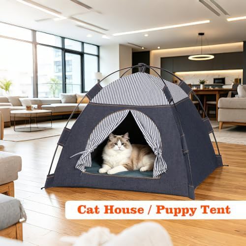Blue denim foldable pet tent house — photo 4