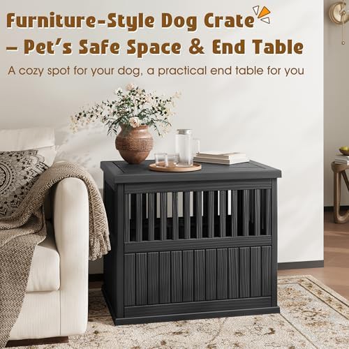 Black plastic furniture style dog crate for small pets — photo 3
