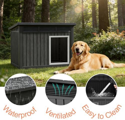 Large black plastic dog house with removable roof — photo 4