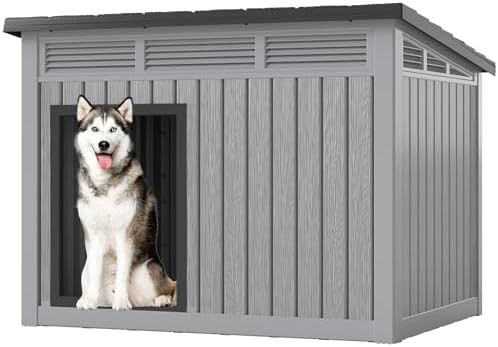 Deep grey large outdoor plastic dog shelter