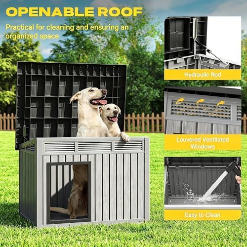 Deep grey large outdoor plastic dog shelter — photo 3