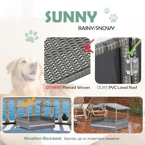 Outdoor wicker dog bed with waterproof roof — photo 4