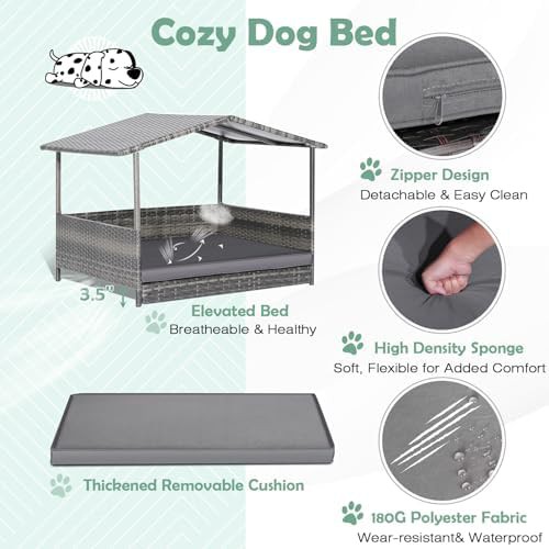 Outdoor wicker dog bed with waterproof roof — photo 5