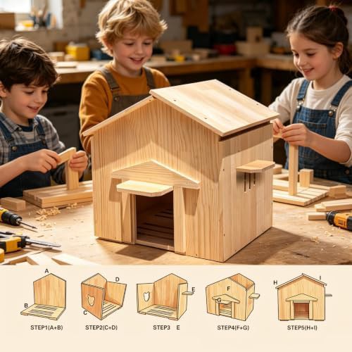 Handcrafted wooden indoor pet house with window — photo 4