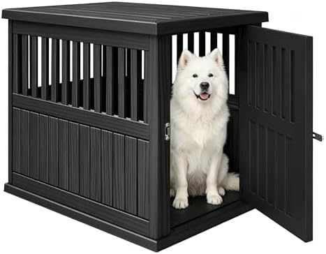 Large black furniture style kennel and end table