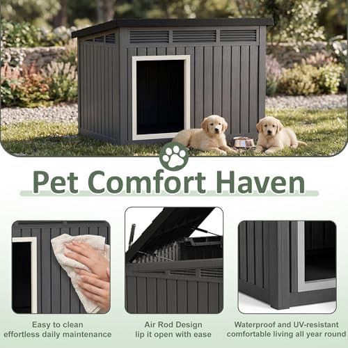 Large black resin kennel with sloped roof — photo 3