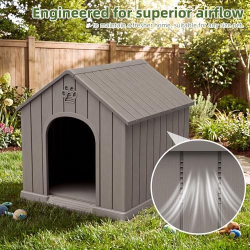 Classic grey elevated dog house with air vents — photo 4