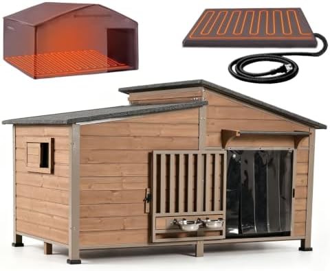 Extra large heated kennel with rotating food bowl